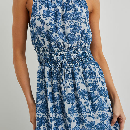 Sleeveless blue floral dress