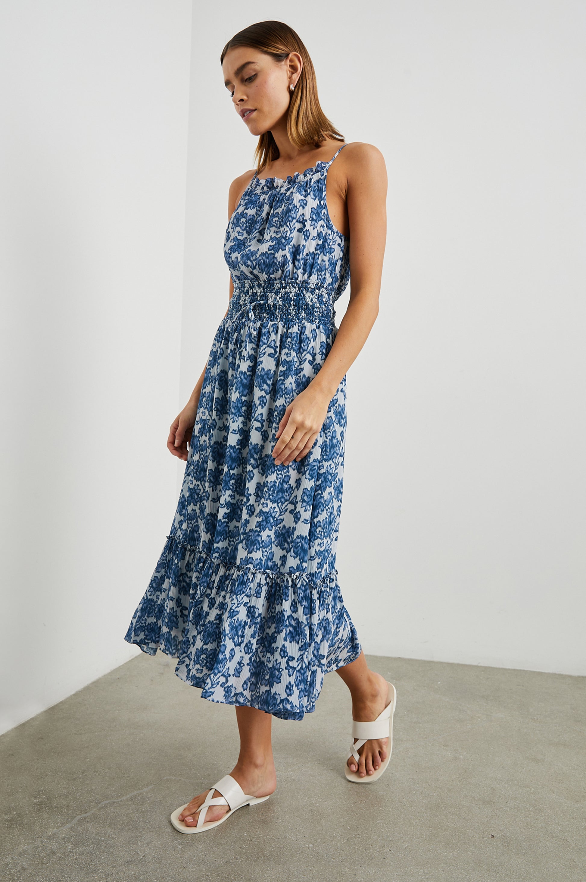 Sleeveless blue floral dress