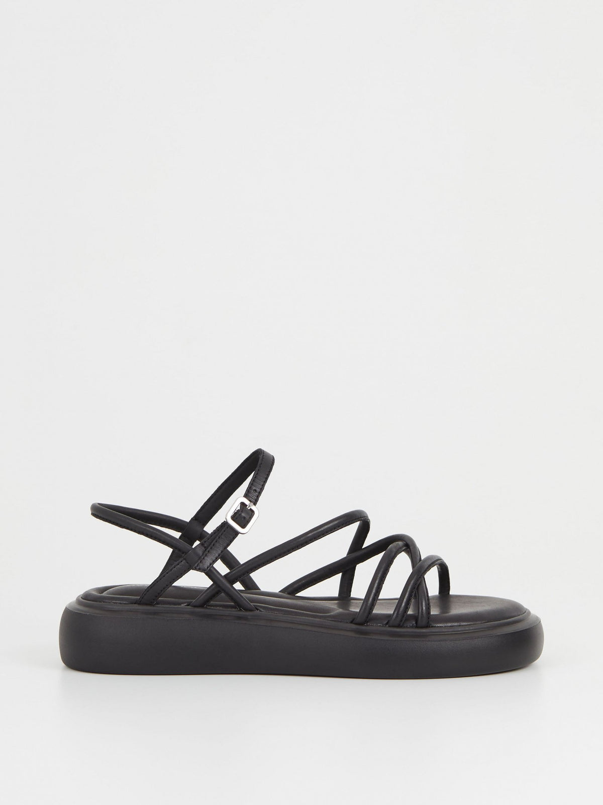 Black strappy chunky sole leather sandals