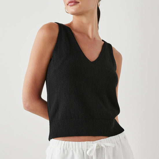 Knitted black V neck and back thick strap top