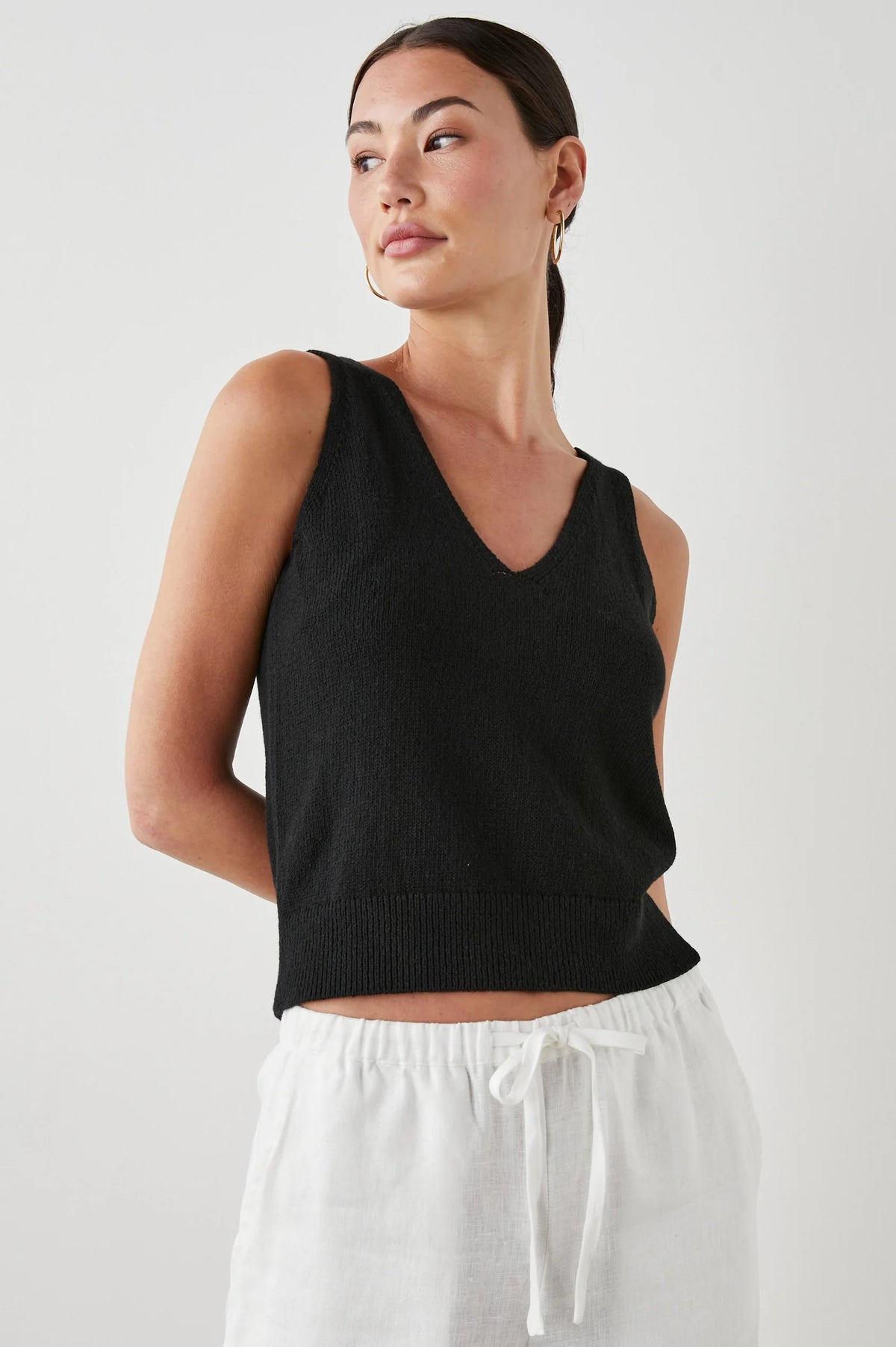 Knitted black V neck and back thick strap top