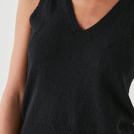 Knitted black V neck and back thick strap top