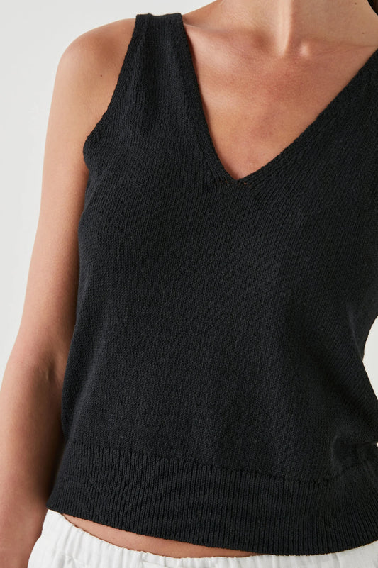 Knitted black V neck and back thick strap top