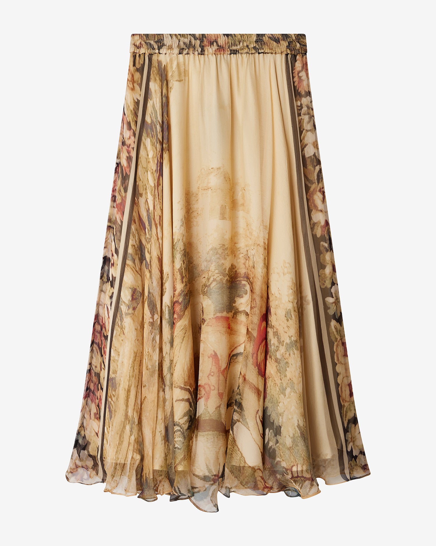 Long floral-patterned skirt on a white background
