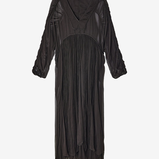 Black dress with sheer sleeves on a white background