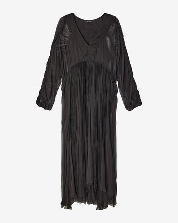 Black dress with sheer sleeves on a white background