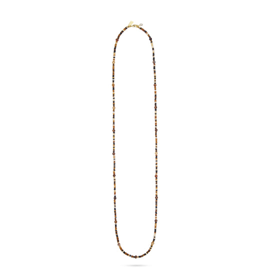 Long beaded necklace on a white background from Talis Chains