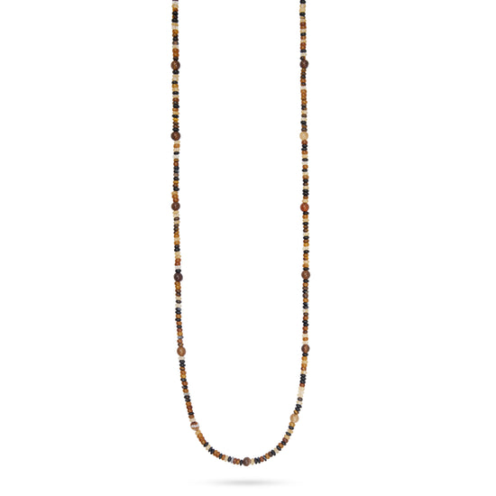 Beaded necklace with Tigers Eye beads on a white background from Talis Chains