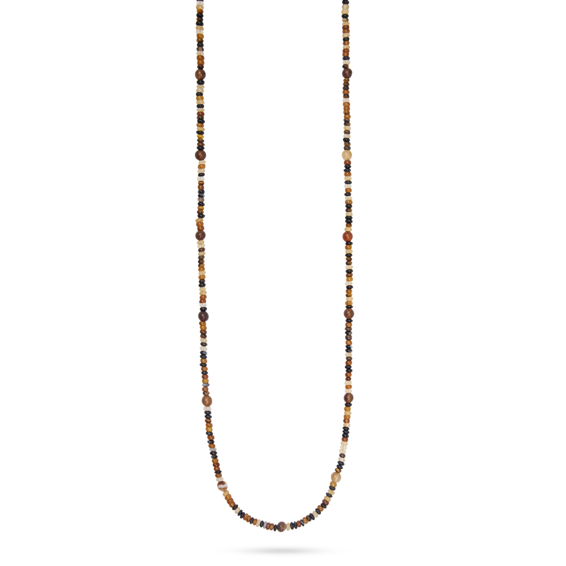 Beaded necklace with Tigers Eye beads on a white background from Talis Chains