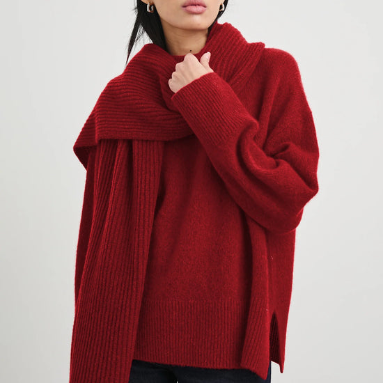 red round neck cashmere and silk blend knit