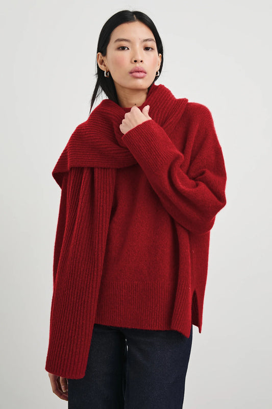 red round neck cashmere and silk blend knit