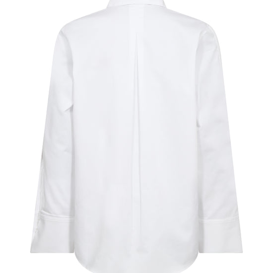 Rear view of white collared shirt on white background