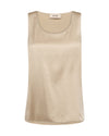 A sleeveless scoop-neck tank top in a light beige or cream color, shown flat against a plain white background. 