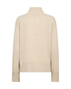 A light beige knit sweater with a mock neck and ribbed hem and cuffs, shown against a plain white background.