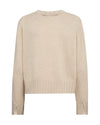 A light beige knit sweater with long sleeves and ribbed cuffs, displayed against a plain white background.