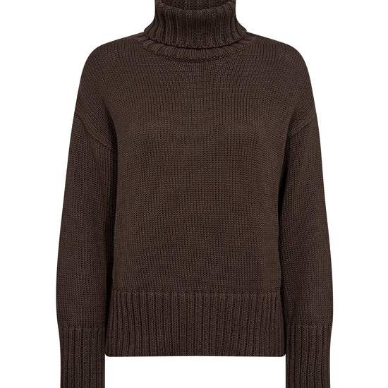 Brown roll neck jumper on a white background