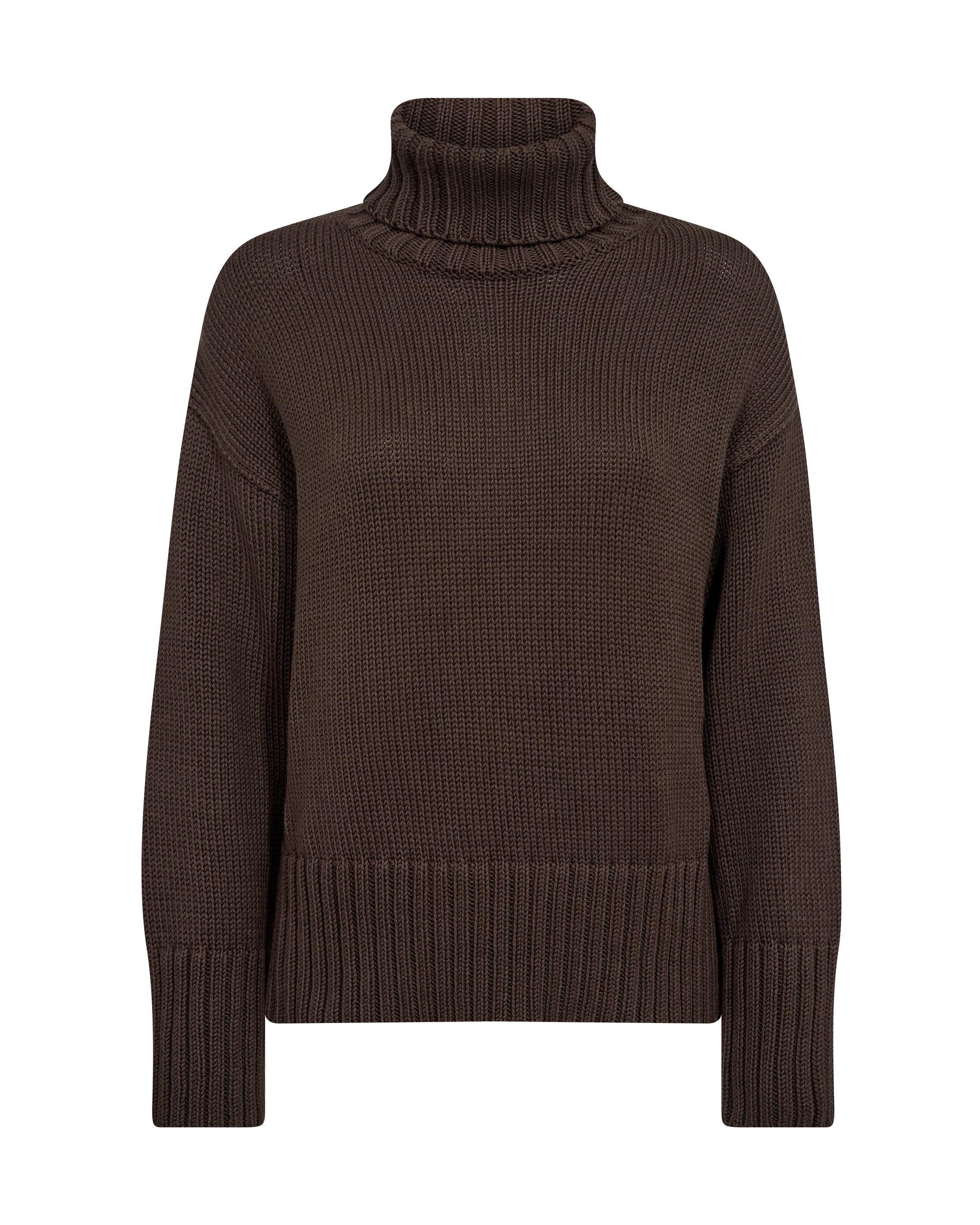 Brown roll neck jumper on a white background