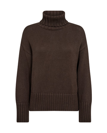 Brown roll neck jumper on a white background