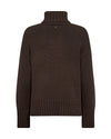 Rear view of brown roll neck jumper on white background