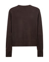 A dark brown long-sleeve knit sweater with a crew neck and ribbed hem and cuffs, shown against a plain white background.