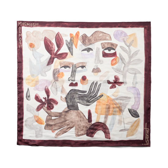 Scarf with hands and faces on a white background