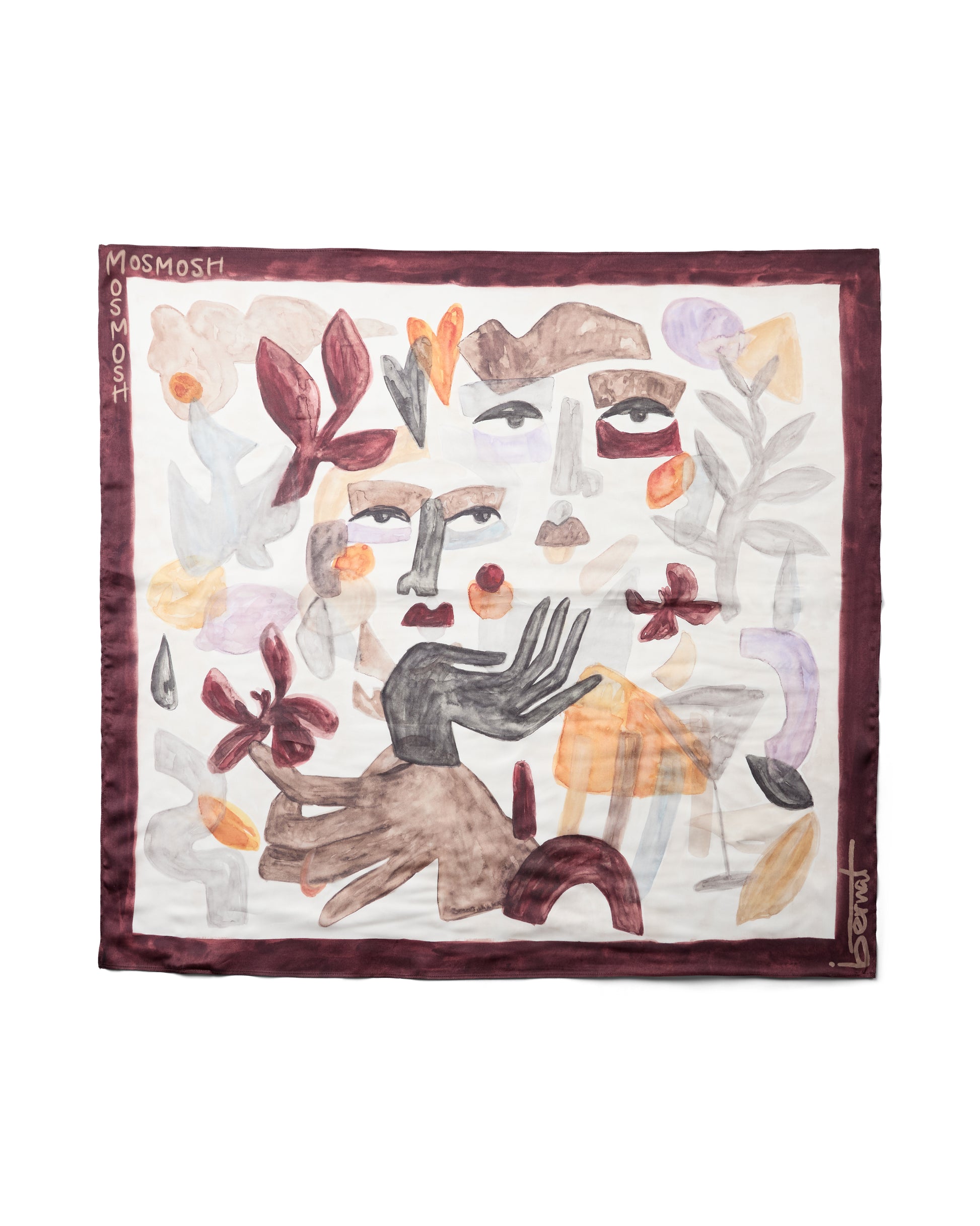 Scarf with hands and faces on a white background