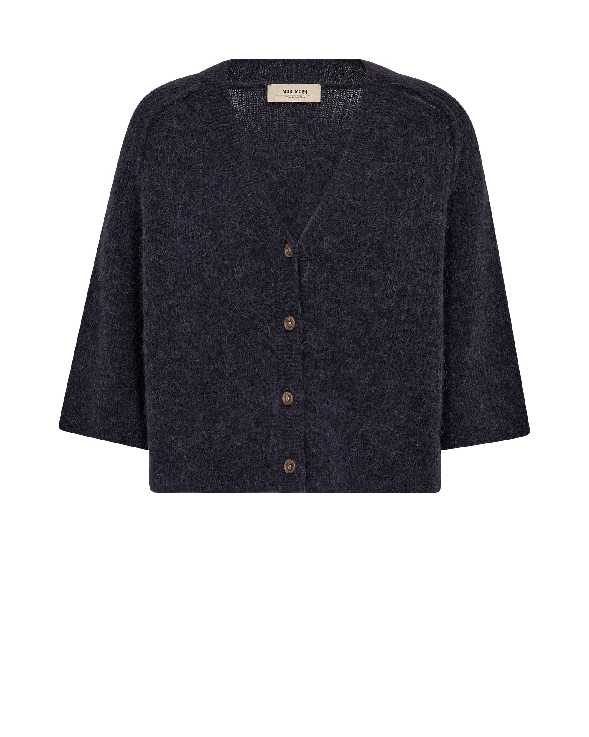 Dark gray cardigan with buttons on a white background