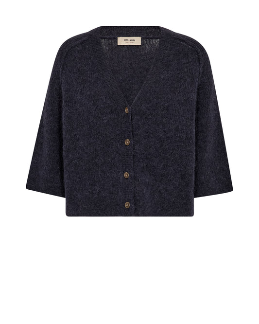 Dark gray cardigan with buttons on a white background