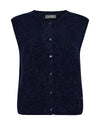 Dark blue vest with button details on a white background