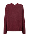 A heathered burgundy knit sweater with a V-neck and long sleeves, shown against a plain white background.