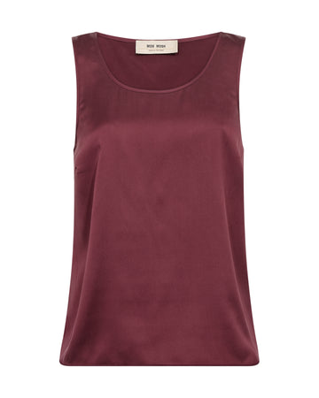 A sleeveless scoop-neck top in a deep burgundy or plum color, shown flat against a plain white background. 