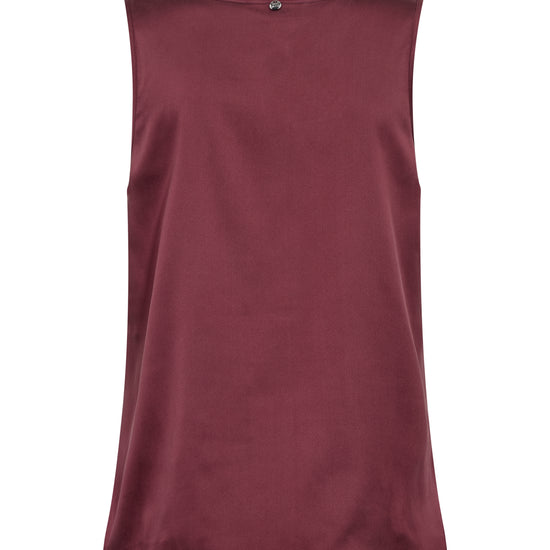 A sleeveless, scoop-neck top in a deep burgundy or maroon color, displayed flat against a solid white background.