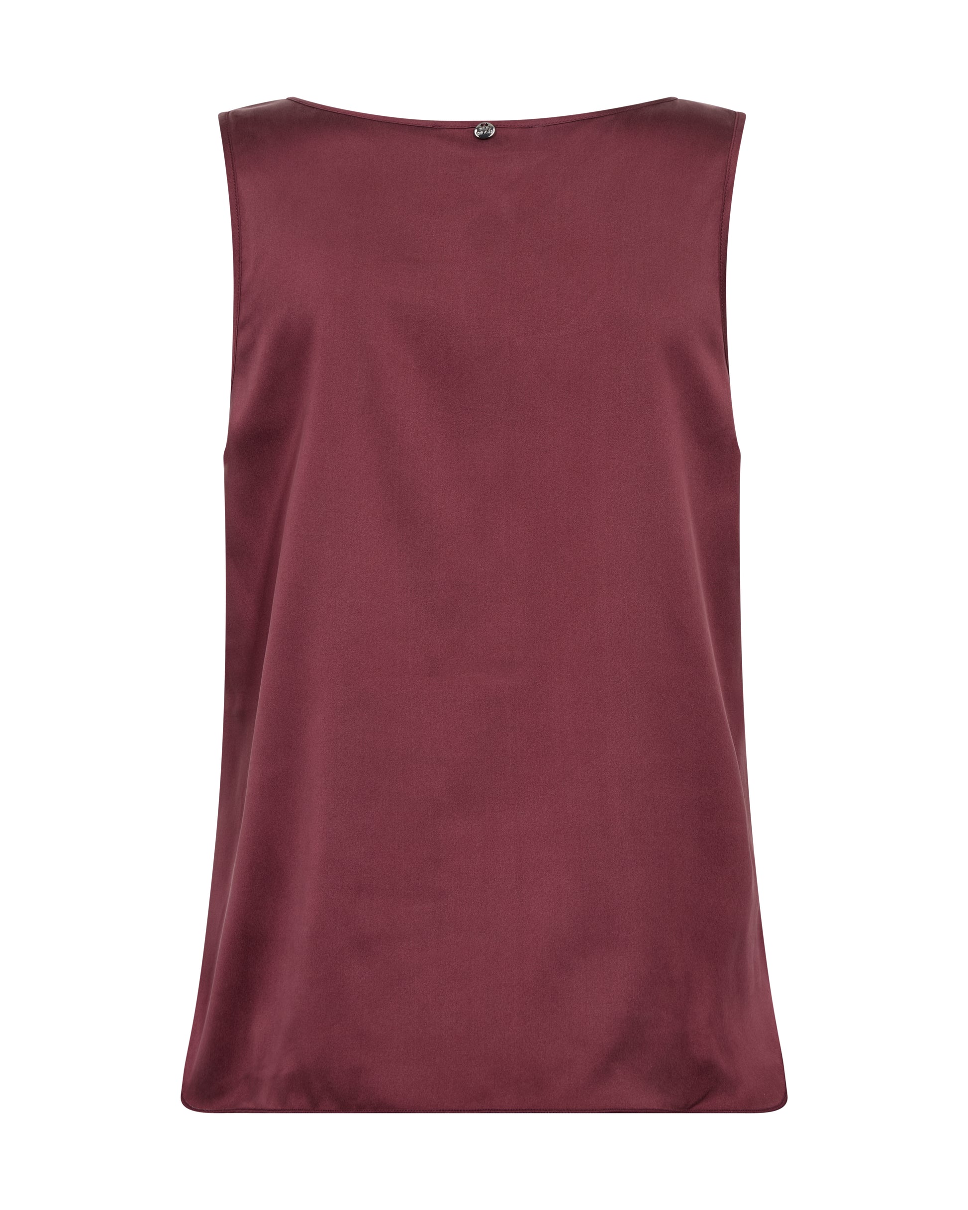A sleeveless, scoop-neck top in a deep burgundy or maroon color, displayed flat against a solid white background.