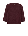 A dark burgundy knit sweater with three-quarter sleeves, shown from the back against a plain white background.