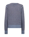Striped sweater with brown and blue horizontal stripes on a white background