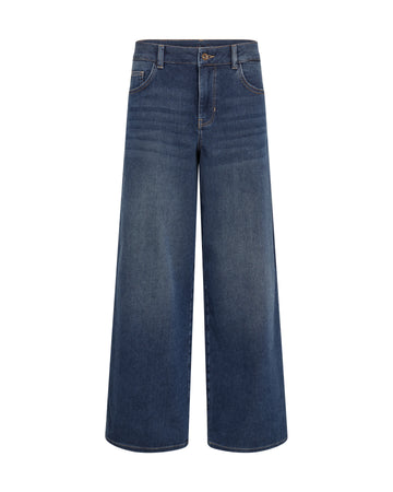 blue wide leg jeans on a white background