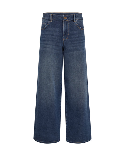 blue wide leg jeans on a white background