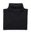 A folded navy ribbed knit turtleneck scarf on a plain white background.