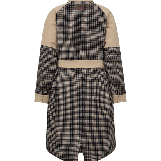 Checkered coat with beige accents on a white background