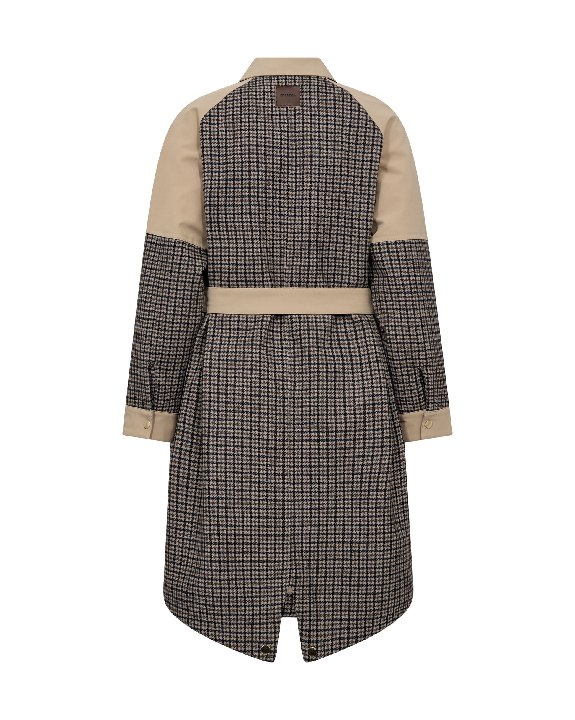 Checkered coat with beige accents on a white background