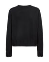 A black long-sleeve knit sweater with a crew neck and ribbed hem and cuffs, shown from the back on a plain white background.