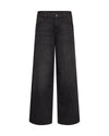 Black wide-leg denim jeans shown flat against a solid white background.