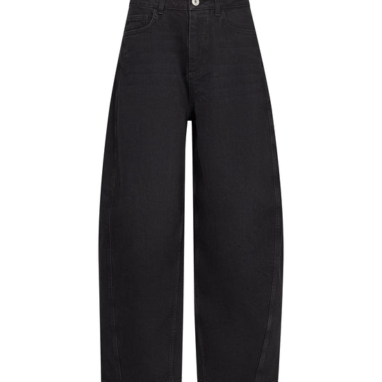 Black wide-leg cropped jeans with a straight, relaxed fit, shown flat against a solid white background.