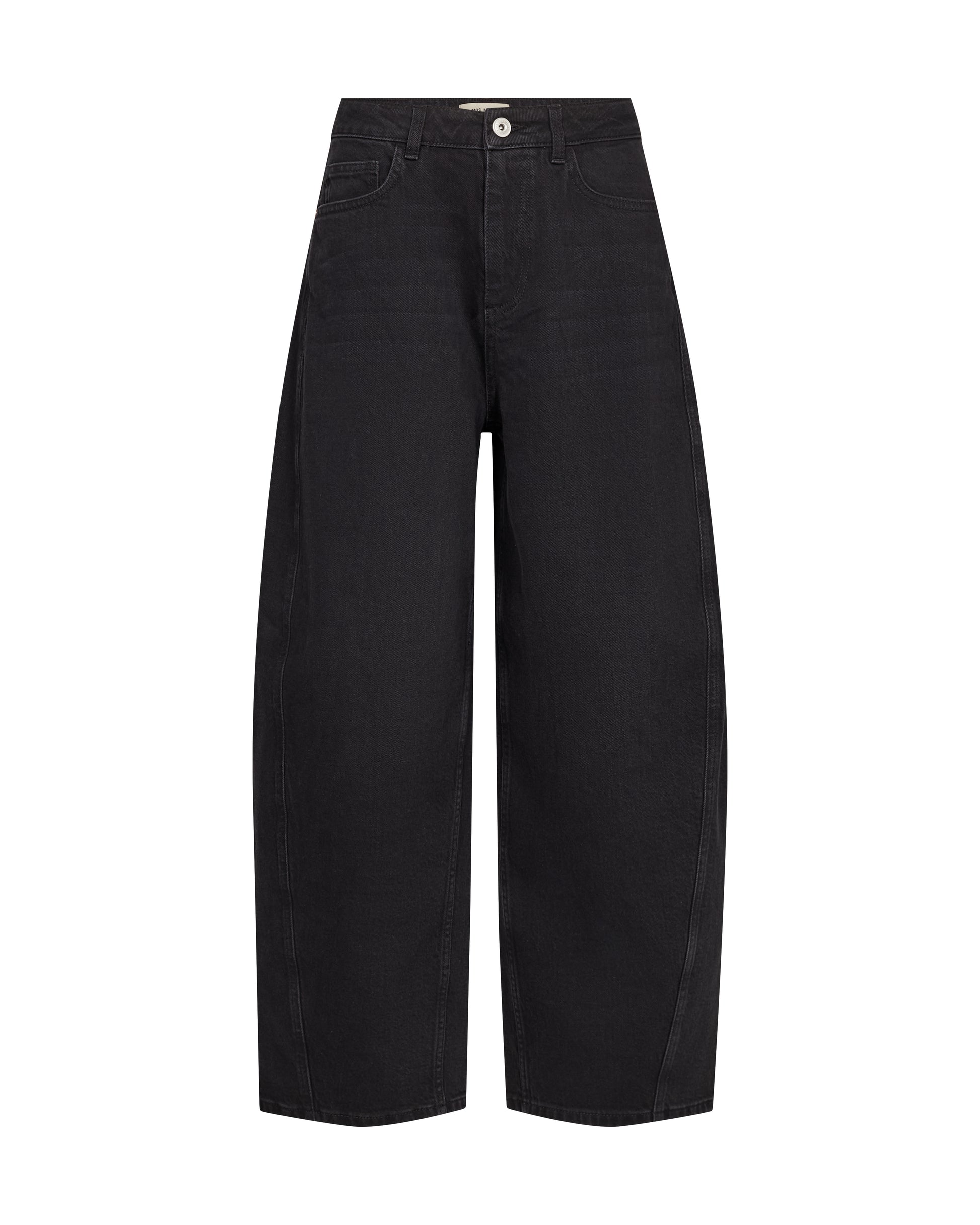 Black wide-leg cropped jeans with a straight, relaxed fit, shown flat against a solid white background.