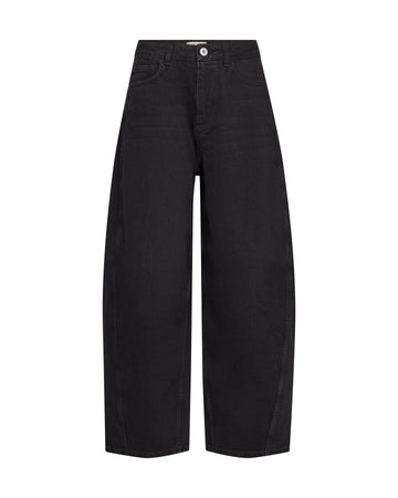 Black wide-leg cropped jeans with a straight, relaxed fit, shown flat against a solid white background.