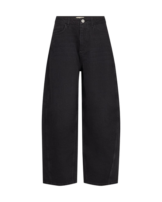 Black wide-leg cropped jeans with a straight, relaxed fit, shown flat against a solid white background.