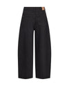 Black wide-leg cropped jeans shown from the back, featuring a high waist, straight legs, and two back pockets, photographed on a solid white background.