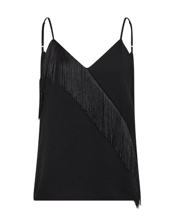 Black cami with fringe on a white background