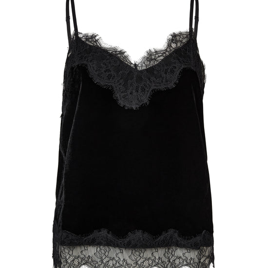 Velvet lace black cami on white background