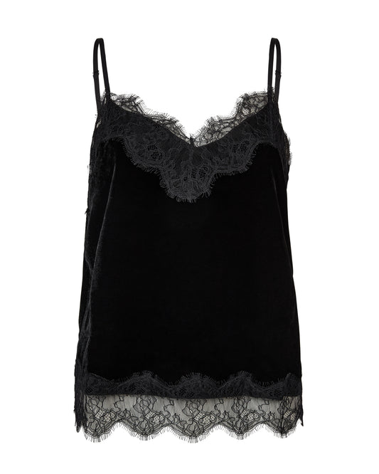 Velvet lace black cami on white background